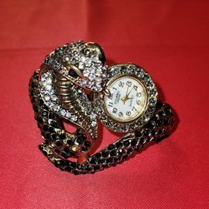 Gold Diamond Encrusted Snake Cuff Watch